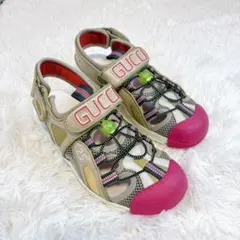美品　GUCCI グッチ　レザーメッシュコンビ ブランドロゴ サンダル　38