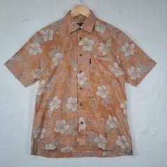 INSPIRE インスパイア アロハシャツ 花柄 オレンジ 綿麻 Mのサムネイル