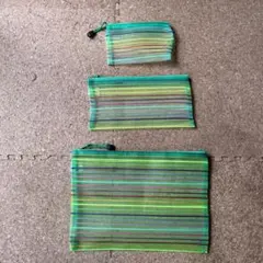 新品未使用【ボーダーメッシュポーチ・筆箱】3点セット