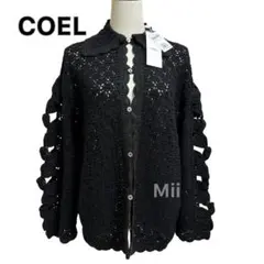 ✨新品✨定価3.9万 COEL ハンドフラワービッグカーディガン 手編み風 黒のサムネイル