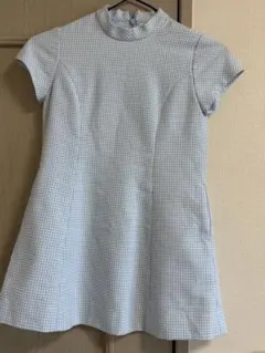 水色チェック 半袖ワンピース 100cm以上
