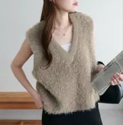 DIACOAT 前後2WAYフェザーヤーンショートベスト モカ