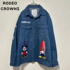 ロデオクラウンズ　ディズニー刺繍デニムシャツ　ミッキー　ドナルド　ブルー