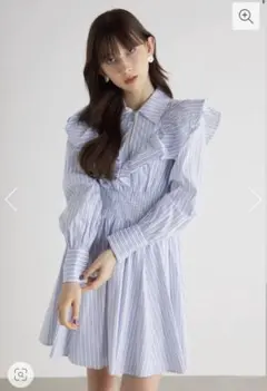 【新品未使用】rienda フロントジップフリルミニシャツワンピース