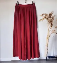 ★プリーツワイドパンツ☆ ガウチョパンツ オレンジレッド