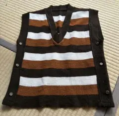 ストライプ Vネック ニットベスト Mサイズ
