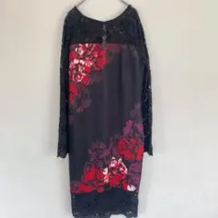 タリア＆スコット ワンピース Ｌ 黒 花柄 ミモレ丈 長袖 旬 映え 大人女子
