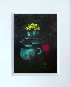 油絵 菅家令子 絵 絵画インテリア 額付(白) uF6-063504 花瓶と花