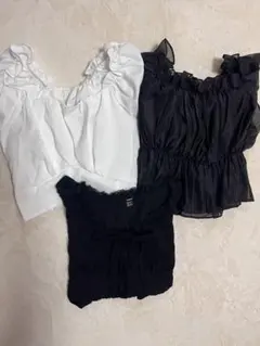 フリルブラウス3点セット（ホワイト・ブラック）
