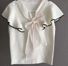 【美品】INGNI（イング）フリルノースリーブトップス／リボン付き ホワイト M