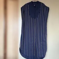 ノースリーブシャツワンピース ネイビー ストライプ