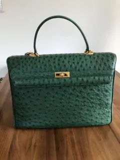 オーストリッチレザー 緑色 ハンドバッグ