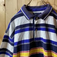 ss4782 EAGLE SPORT 半袖 ポロシャツ ボーダー 白 紺 青 L