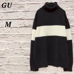 ジーユー 【M】 タートルネックセーター ボーダー ネイビー×ホワイトのサムネイル