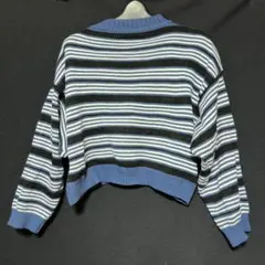 E. Heart ストライプ クロップドニットセーター ブルー　Blue 青系