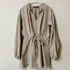 Wcloset 長袖チュニック 体型カバー ライトグレーベージュ系 リボンFのサムネイル
