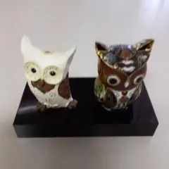 フクロウ置物 陶器製 2体セット