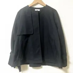 AuieF ネイビー　ノーカラージャケット　アシンメトリー　レイヤード　M 美品