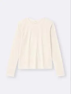 【新品】GU　ソフトシアークルーネックT【長袖】　ナチュラル　Lサイズ