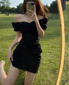 オフショルダー黒ドレス JP-XS 即日発送可能