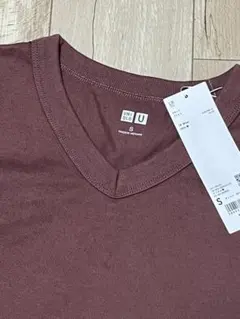 【新品】ユニクロU Vネック Tシャツ S メンズ ユニクロ ワイン ブラウン