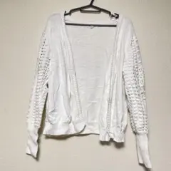 ホワイト ニット カーディガン 【M】 白　長袖　かわいい　おしゃれ　シンプル