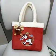 赤い馬刺繍トートバッグ