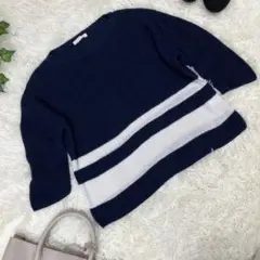 ★【Studio CLIP】 M ボーダーショートニット　五分丈　リネン混