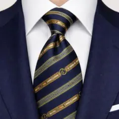 【美品】Gucci グッチ ネクタイ ネイビー ストライプ グリーン シルク