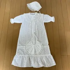 ホワイト刺繍ベビードレスと帽子　新生児