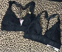 ★PINK★ ブラック レース ブラジャー 2点