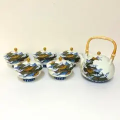 【 深川製磁 西海波鶴紋 茶器揃( 急須1個 蓋付き湯呑み5客 ) 】