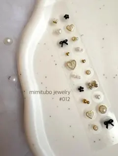 耳ツボジュエリー　ブラックリボン×フラワー×ゴールド　大人気　#12