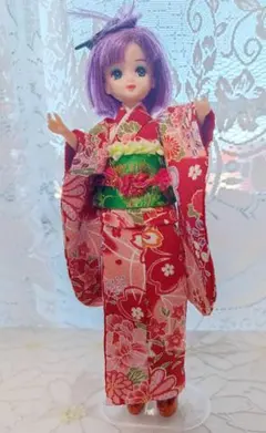 リカちゃん 着せ替え服 赤と緑の花柄(ハンドメイド)