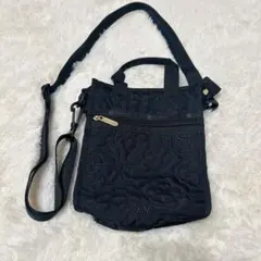 【美品】レスポートサック MINI N/S TOTE パフィーブロッサムズ　黒