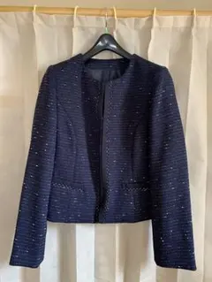 フォーマルノーカラージャケット ツイードネイビー サイズ9