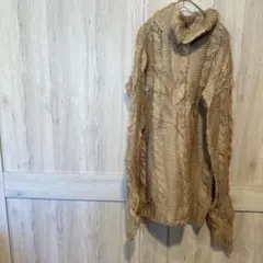 ニット セーター タートルネック ベージュ ケーブル編み 海外古着 トップス