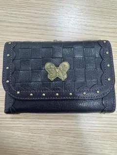 希少✨アナスイ　がま口　三つ折り財布　ダリア　バタフライ　チャーム　ブラック 希少✨アナスイ がま口 三つ折り財布 ダリア バタフライ