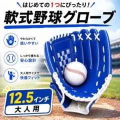 野球グローブ 大人用 12.5インチ 右投げ ブルー ソフトボールのサムネイル