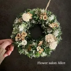 フラワーリース　玄関　造花　アーティフィシャルホワイト　✴︎ソーラーローズ✴︎のサムネイル