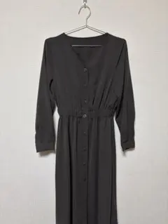 LOWRYS FARM Vネック フロントボタン ワンピース ダークブラウン