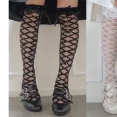 しまむら 眞白ありす オーバーニー ニーハイ ソックス レースアップ ブラックのサムネイル