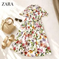 美品✨ZARA ボタニカル柄 Aライン ロングワンピース XLマキシ丈 花柄のサムネイル