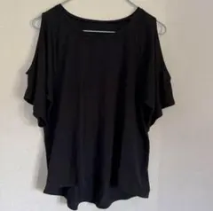 夢展望 肩開きTシャツ ブラック 肌 見せのサムネイル