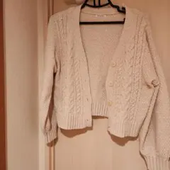 ケーブル編カーディガン/オリーブ/ホワイト