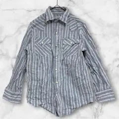 アリゾナジーン ストライプ シャツ ウエスタン 長袖 S 青 白 綿 普段着のサムネイル