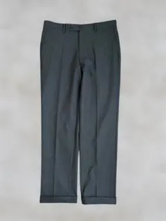 ダークグレー スラックス ボタン付き ストライプ柄 ストレート