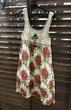 平成レトロ　ニット切り替え花柄ワンピース　フェアリーグランジ　森ガール　y2k