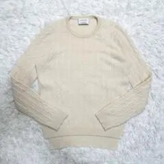 未使用級 グリーンレーベルリラクシング ケーブルニット カシミヤ100% 白系