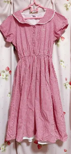 美品 Ank Rouge 襟付きギンガムチェックワンピース 赤 M